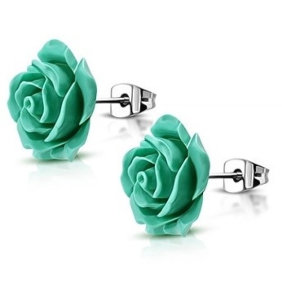 🎉5 For $15🎉Earrings--Stainless Steel Light Green Resin Flower - Picture 2 of 3